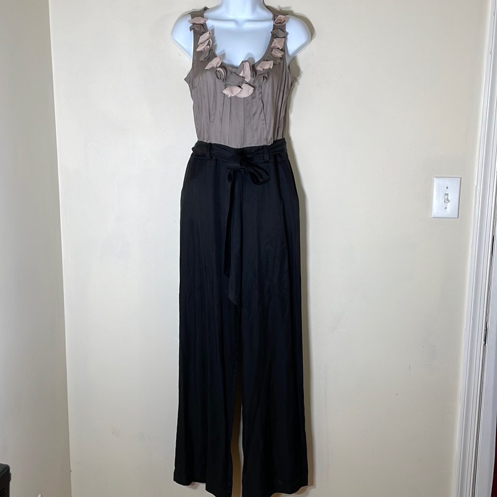 Nwt. Anthropologie Sine Color Block Floral Textured Wide Leg Jumpsuit Women’s-4.